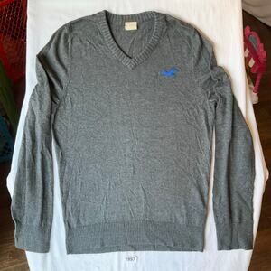 Hollister Men’s Long Sleeve V-neck Knit Sweater size M, Solid Gray